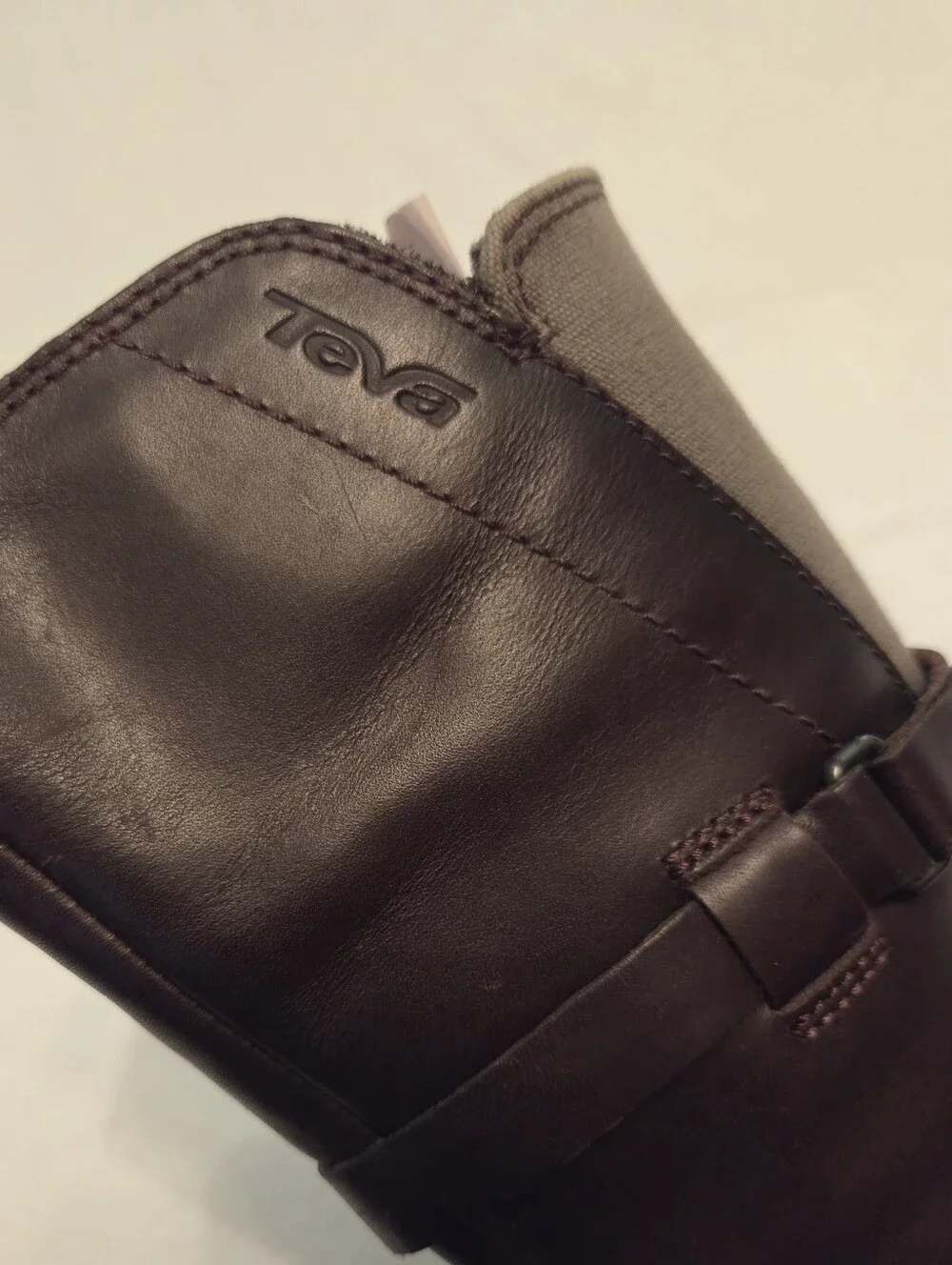 TEVA De La Vina Brown Leather Grey Canvas Tall Waterproof Gorpcore Riding Boots